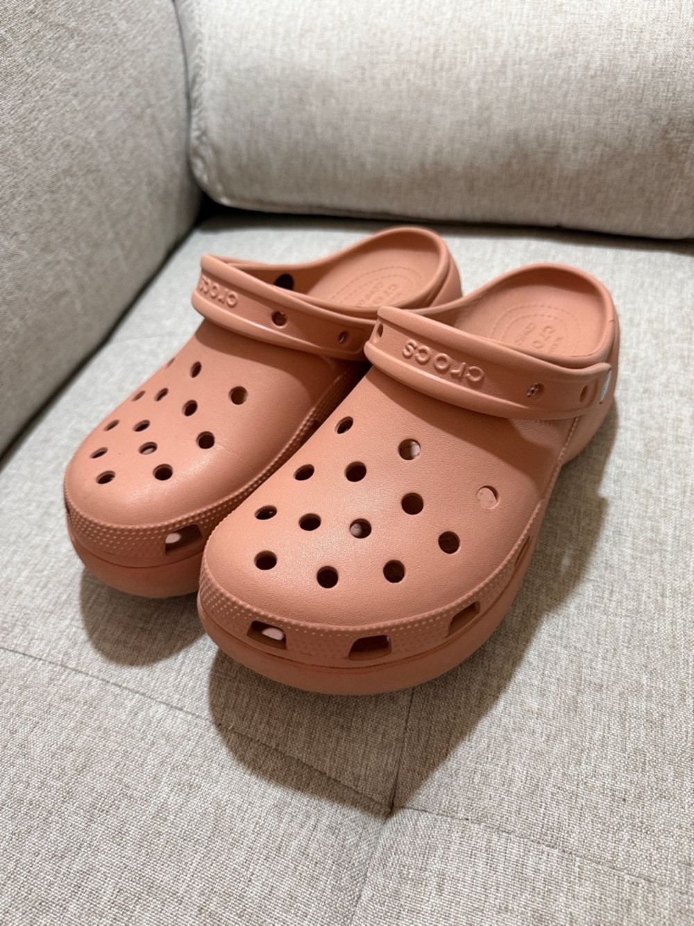 Pink platform crocs